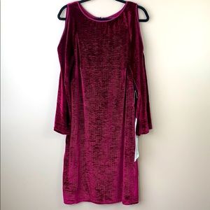 Adrianna Papell pink cold shoulder velvet dres
